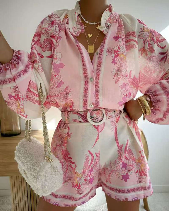 Damen Blusenset mit floralem Design und weitem Schnitt EB