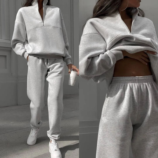 Damen nan Oversize Half-Zip Sweatshirt mit Stehkragen und weicher Jogginghose EB