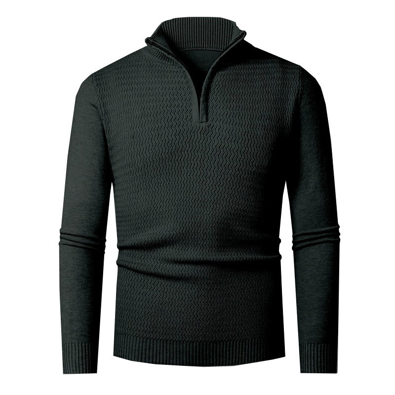 Herren nan Feinstrick-Halbzip-Pullover mit strukturierter Wellenoptik und Stehkragen EB