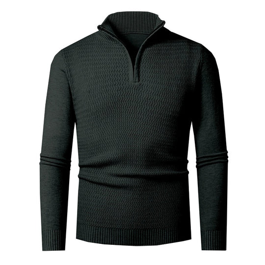 Herren nan Feinstrick-Halbzip-Pullover mit strukturierter Wellenoptik und Stehkragen EB