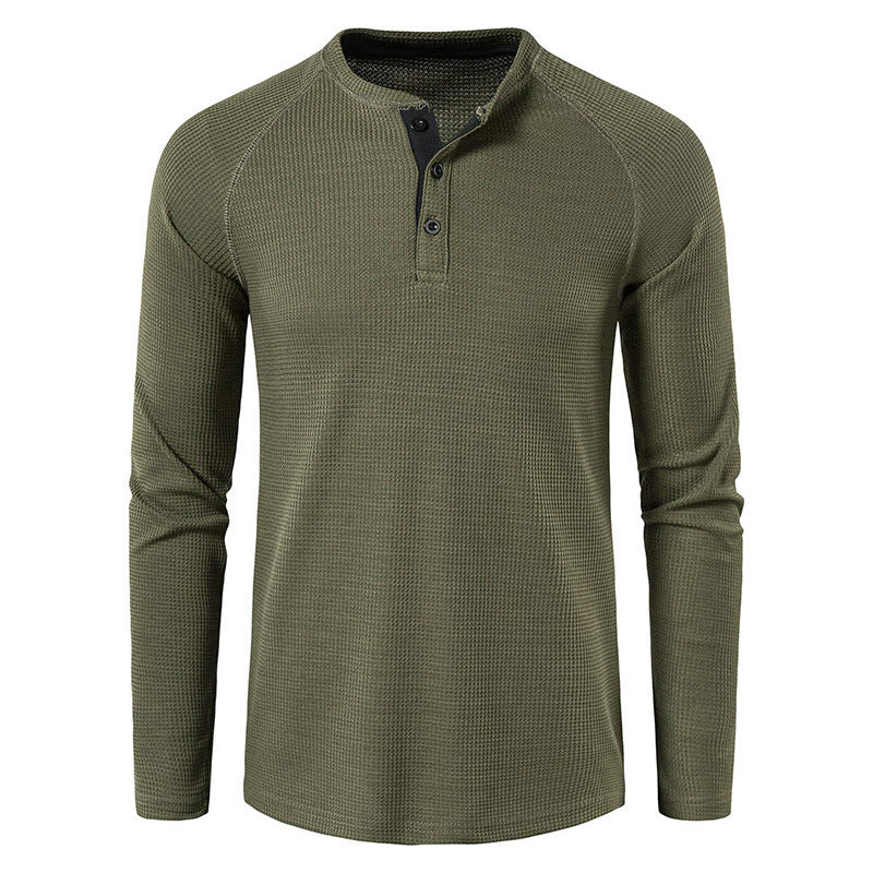 Herren nan strukturiertes Henley-Langarmshirt mit Waffelstruktur, Halbknopfleiste und Raglanärmeln EB