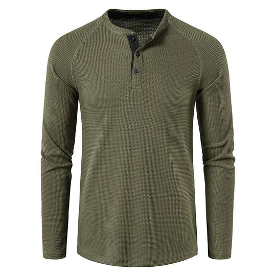 Herren nan strukturiertes Henley-Langarmshirt mit Waffelstruktur, Halbknopfleiste und Raglanärmeln EB