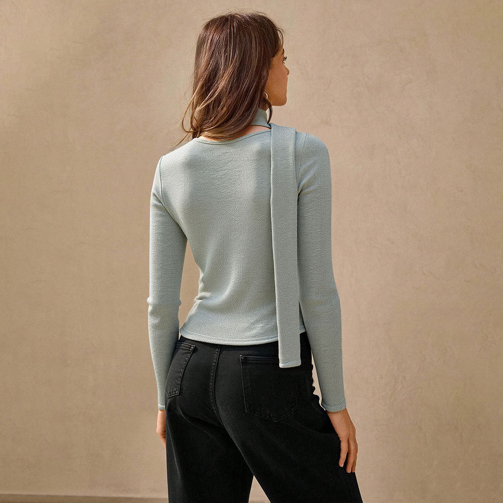 Damen geripptes Langarm-Cardigan-Top mit Knopfleiste, integrierter Schlauchschal und figurbetonter Passform Eichborn Berlin