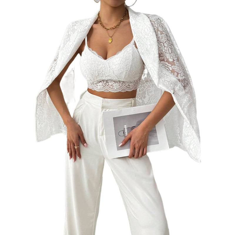 Damen Spitzenblazer mit elegantem Schalkragen EB