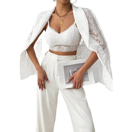 Damen Spitzenblazer mit elegantem Schalkragen EB