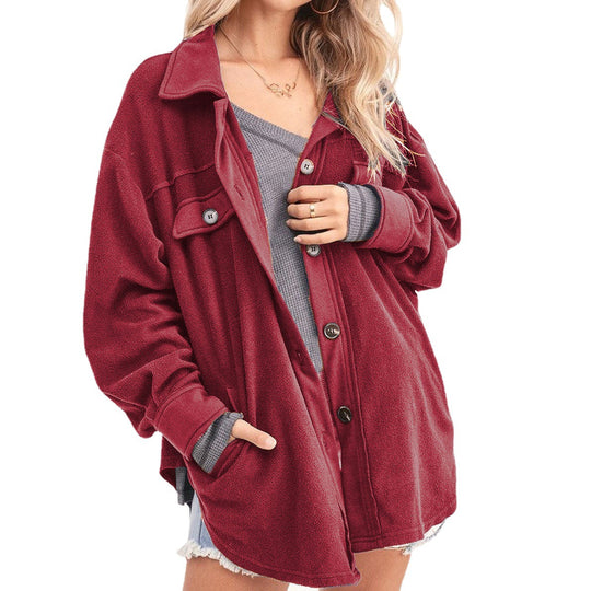 Damen lässige Overshirtjacke aus weichem Fleece EB