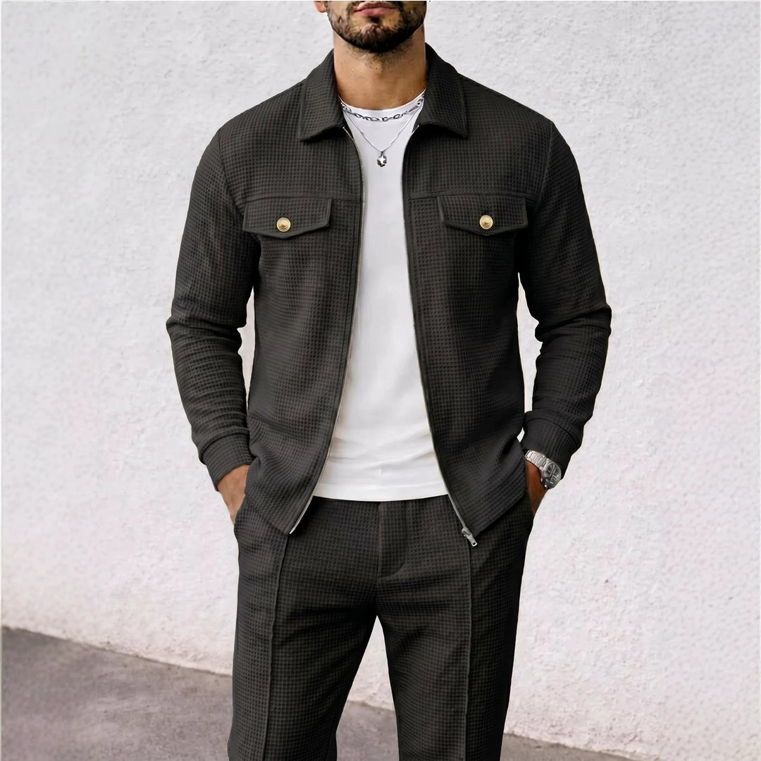 Herren nan strukturierte Overshirt-Jacke mit Waffelstruktur, Pattentaschen und verdecktem Reißverschluss EB