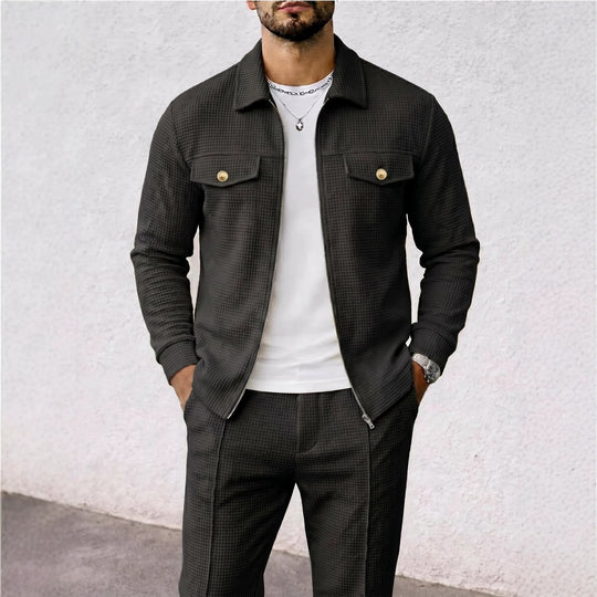 Herren nan strukturierte Overshirt-Jacke mit Waffelstruktur, Pattentaschen und verdecktem Reißverschluss EB