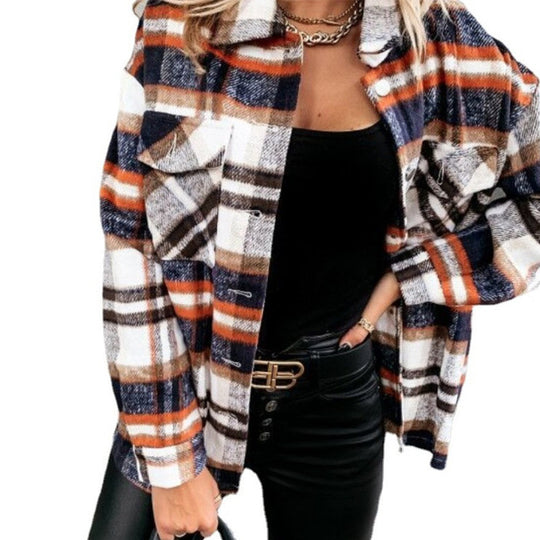 Damen Karierte Overshirt Jacke aus weicher Flanellqualität EB