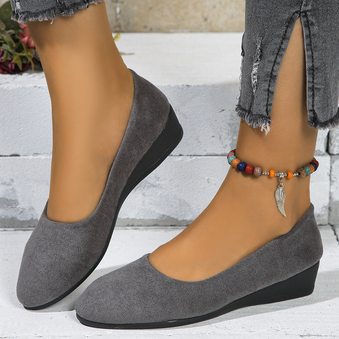 Damen Komfort-Keilabsatz-Ballerina aus Veloursleder EB