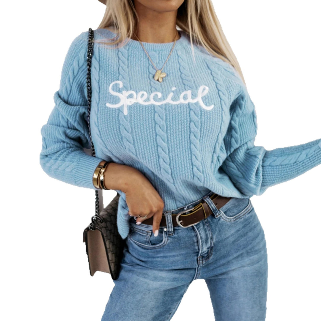 Damen Strickpullover mit Zopfmuster und eingesticktem Schriftzug EB