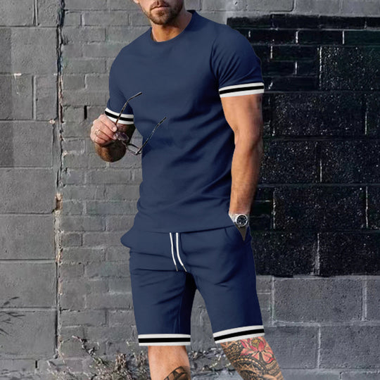 Herren sportliches Kurzarm-Set mit kontrastierenden Akzenten und praktischen Taschen EB
