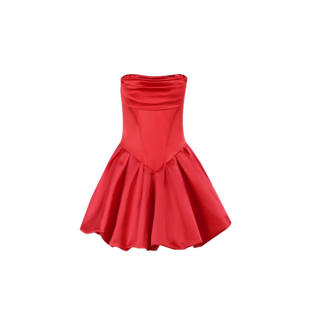 Damen Rüschensminikleid mit schulterfreiem Design und voluminösem Rock EB