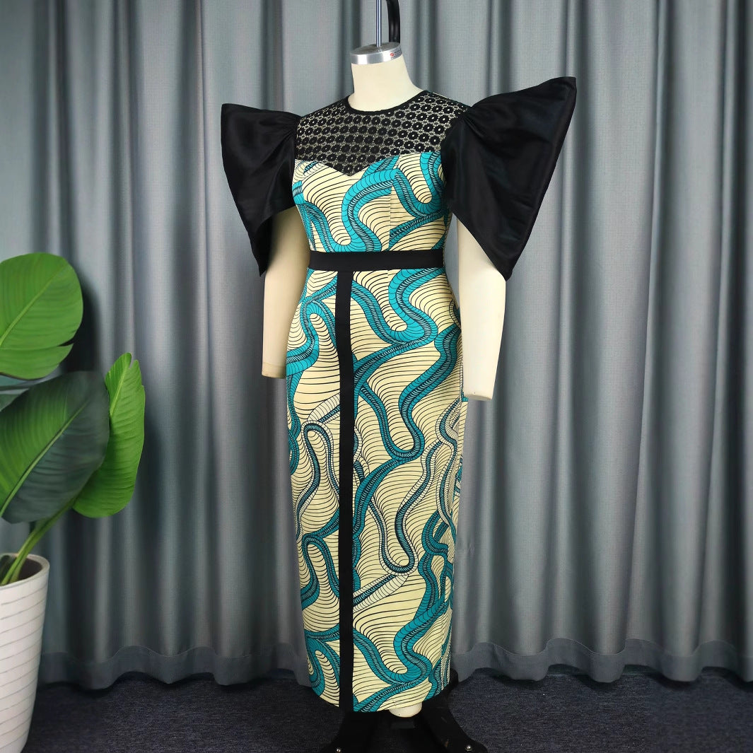 Damen Elegant designendes Maxikleid mit auffälligen Puffärmeln EB