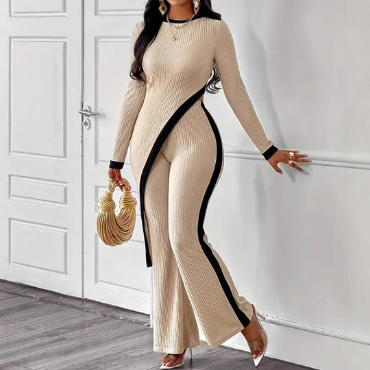 Damen Lässiger Jumpsuit mit seitlichen Kontraststreifen und elegantem Schnitt EB