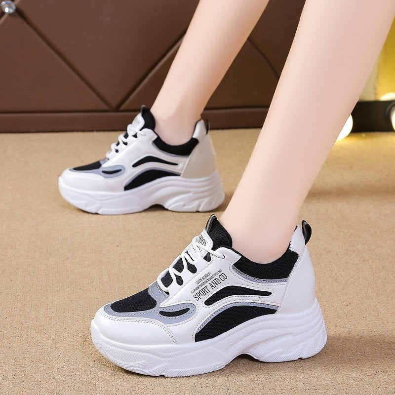 Damen Sportliche Sneakers mit hoher Sohle und atmungsaktiver Mesh-Oberfläche EB