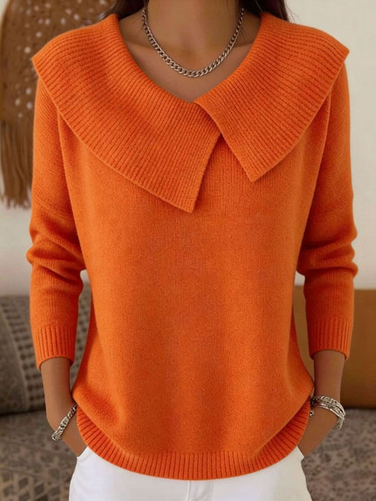 Damen nan grobgestrickter Pullover mit übergroßem Matrosenkragen und gerippten Abschlüssen EB