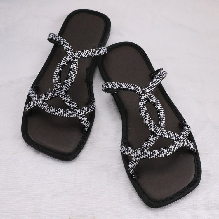 Damen Zehentrenner-Sandalen mit modischem Überkreuz-Design und ergonomischem Fußbett EB