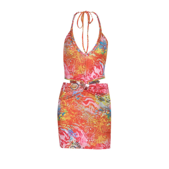 Damen verspieltes Minikleid mit floralem Design und verstellbaren Trägern EB