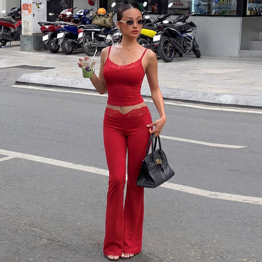 Damen Lässiges Oberteil und weiter geschnittene Hose Set EB