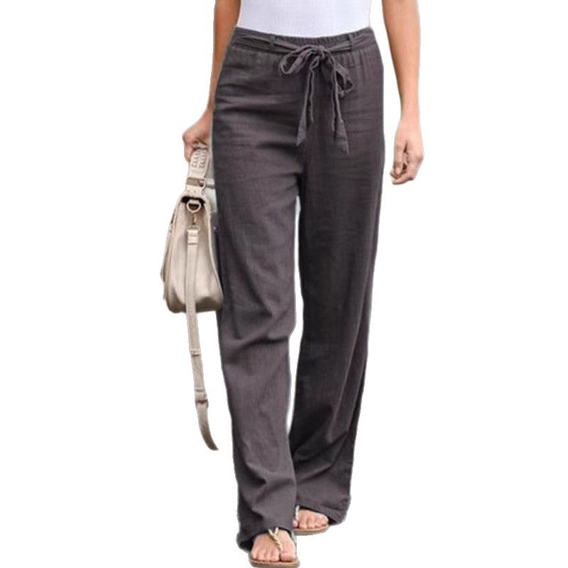 Damen Weite Lounge-Hose mit hohem Gummibund und dekorativem Bindeband EB