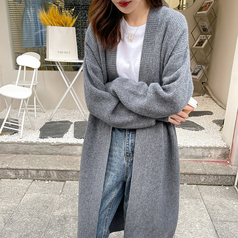 Damen Großer Strickcardigan mit offenem Design und voluminösen Ärmel EB