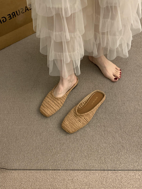 Damen luftige Sommer Slipper mit handgearbeiteter Häkelstruktur EB