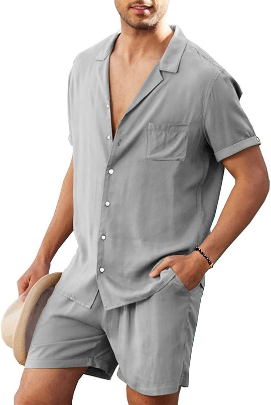Herren Lässiges Kurzarm-Hemd und Shorts Set EB