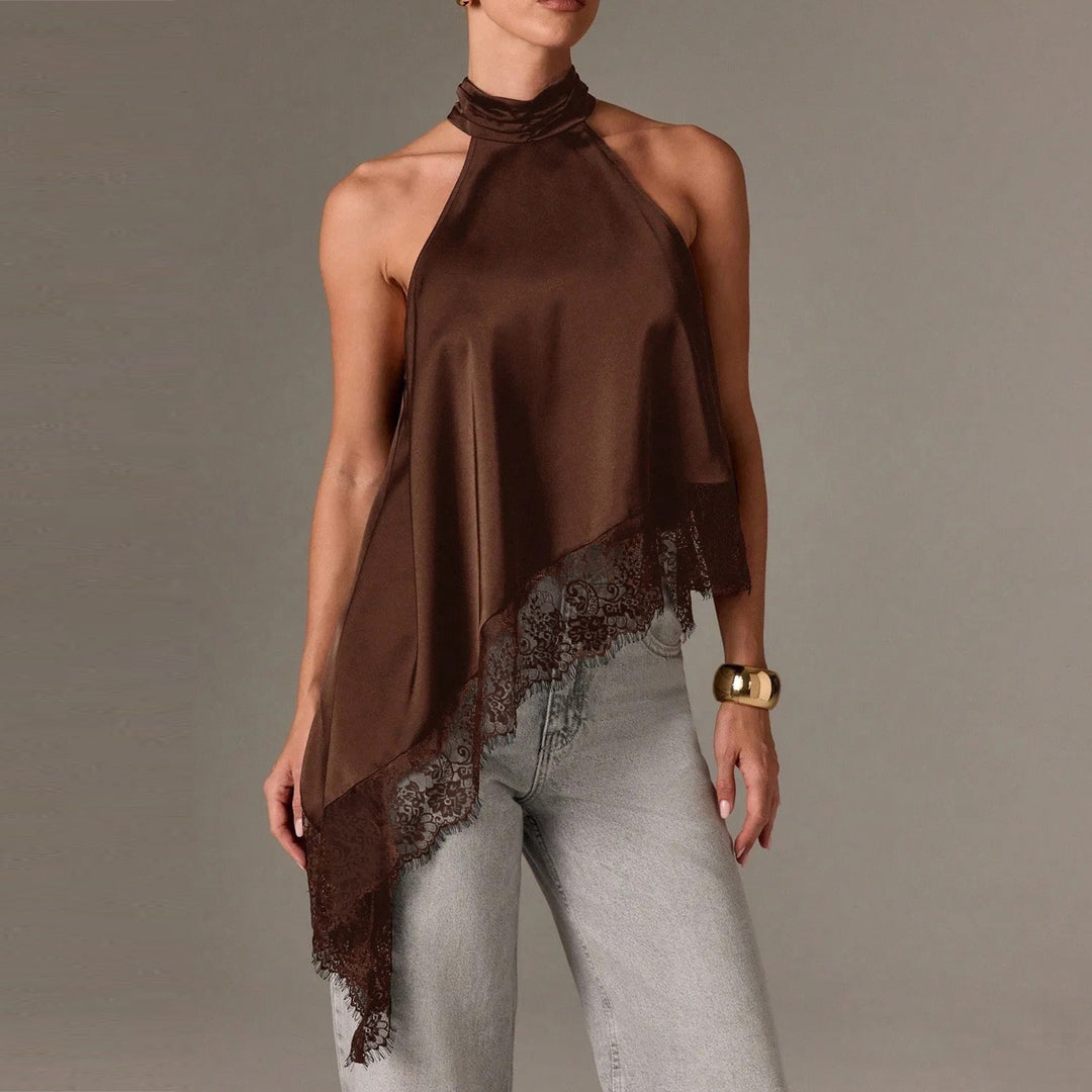 Damen luftiges Chiffon-Top mit eleganter Spitzenverzierung EB