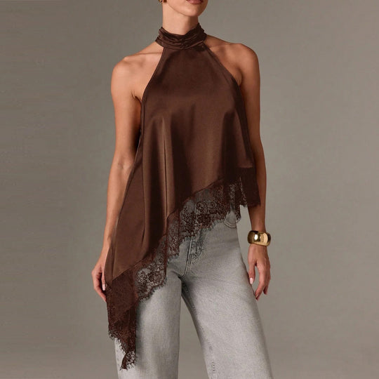 Damen luftiges Chiffon-Top mit eleganter Spitzenverzierung EB