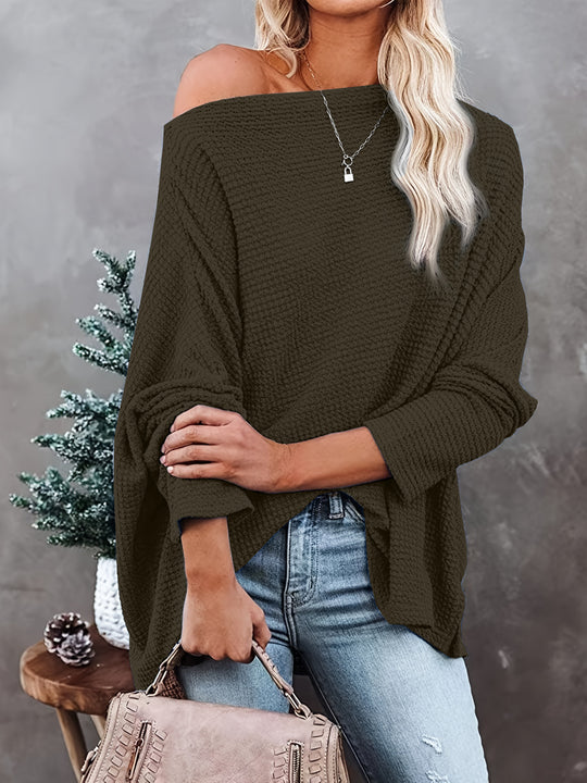 Damen lässiger Off-Shoulder Pullover im Strukturdesign EB