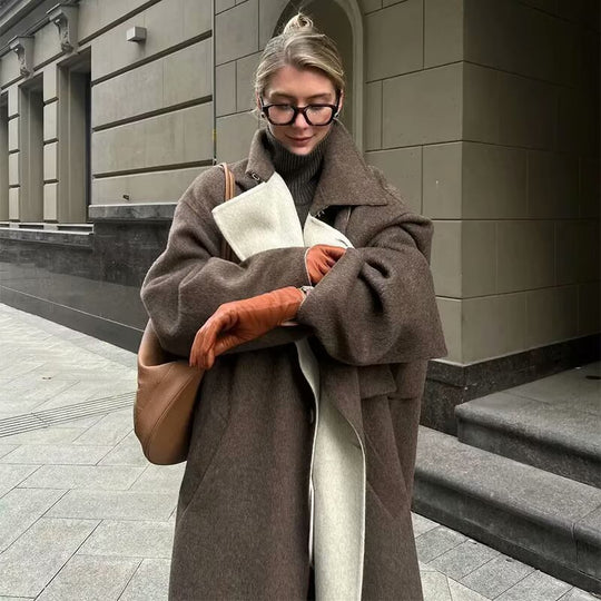 Damen Übergroße Trenchcoat mit elegantem Revers und praktischen Taschen EB