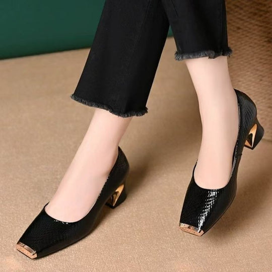 Damen elegante Pumps mit glamourösem goldenen Absatz und strukturiertem Leder EB