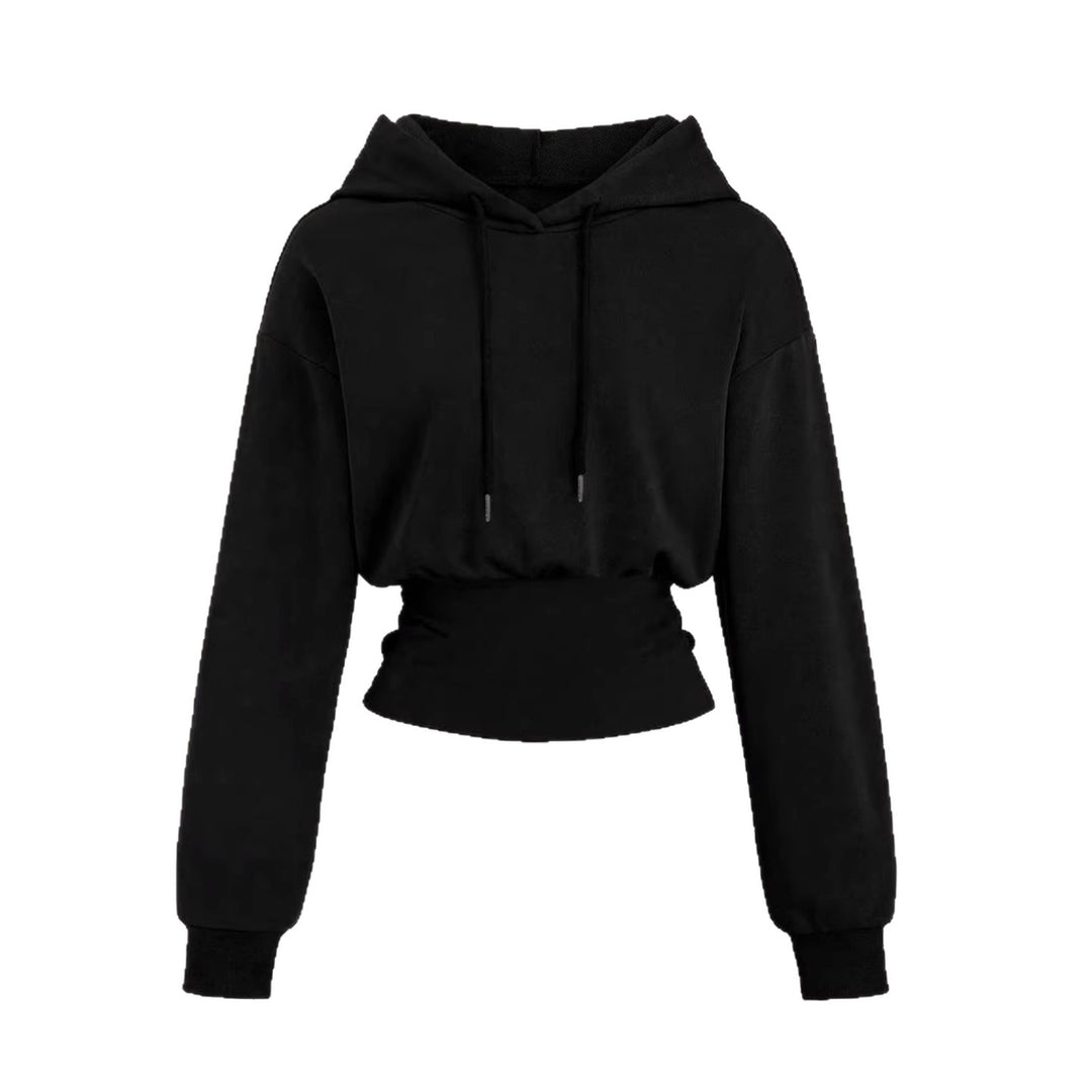 Damen Kurz geschnittener Kapuzenpullover mit tailliertem Rippenbund EB