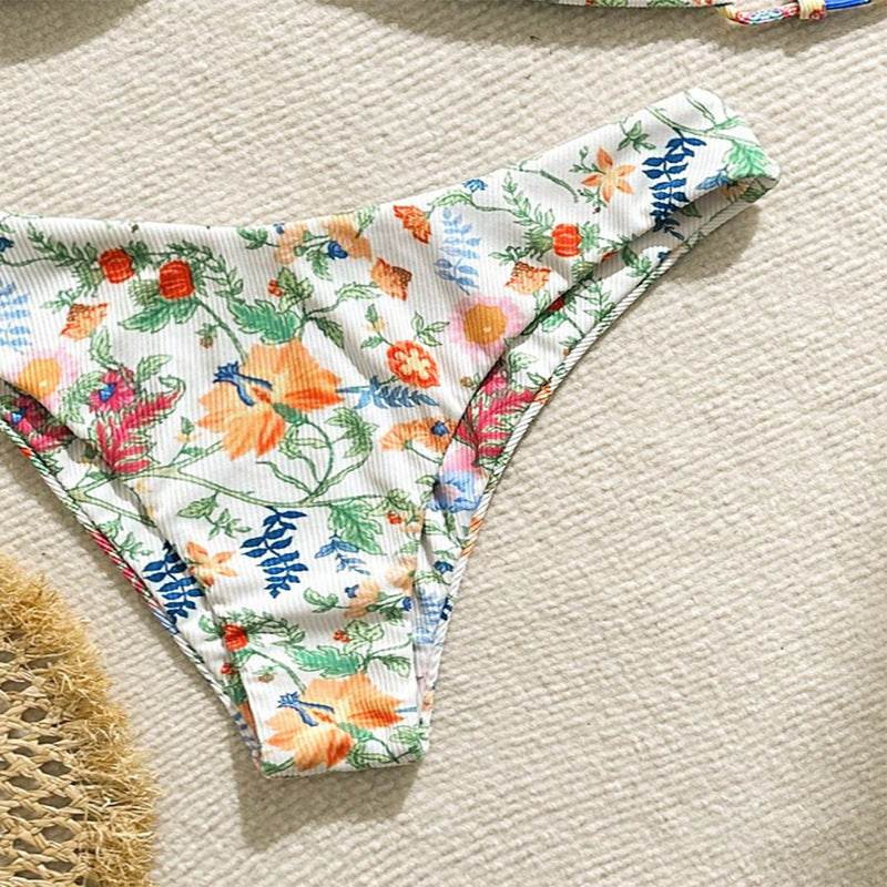 Damen Verschnörkelter Bikini mit floralem Design EB