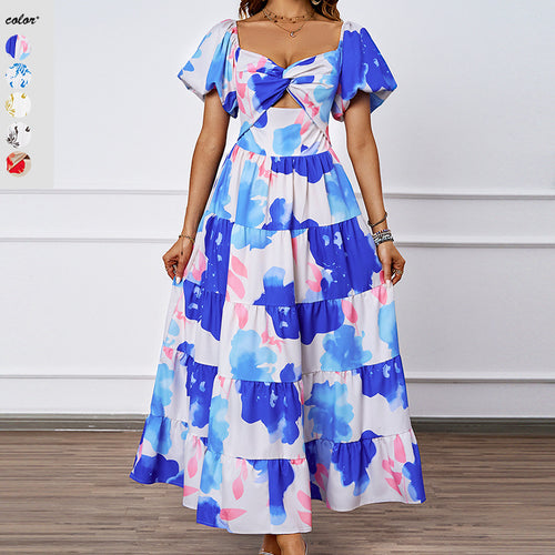 Damen Maxikleid mit voluminösen Puffärmeln und romantischem Schnitt EB