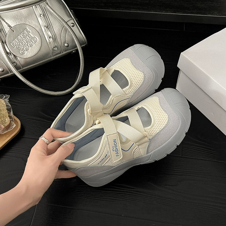 Damen modische Sneaker mit einzigartigem Riemchendesign und atmungsaktiver Oberflächenstruktur EB