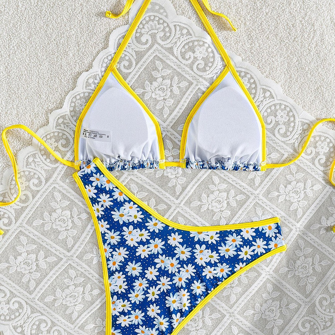 Damen Blumenmuster Bikini-Set mit verstellbaren Trägern und hohem Beinausschnitt EB