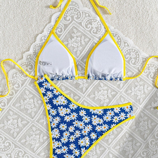 Damen Blumenmuster Bikini-Set mit verstellbaren Trägern und hohem Beinausschnitt EB