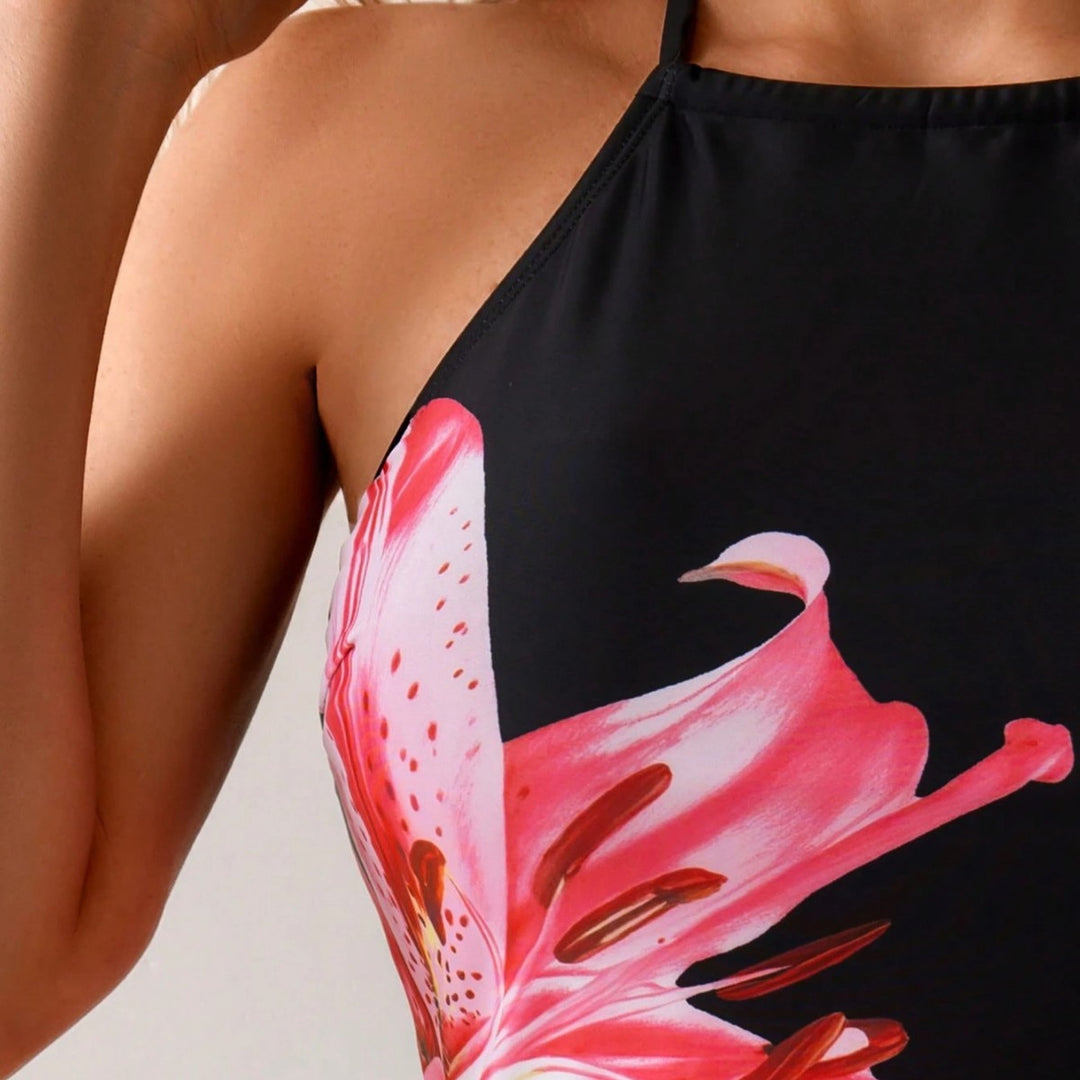 Damen Tankini-Set mit verspieltem floralen Muster und seitlichen Bindebändern EB