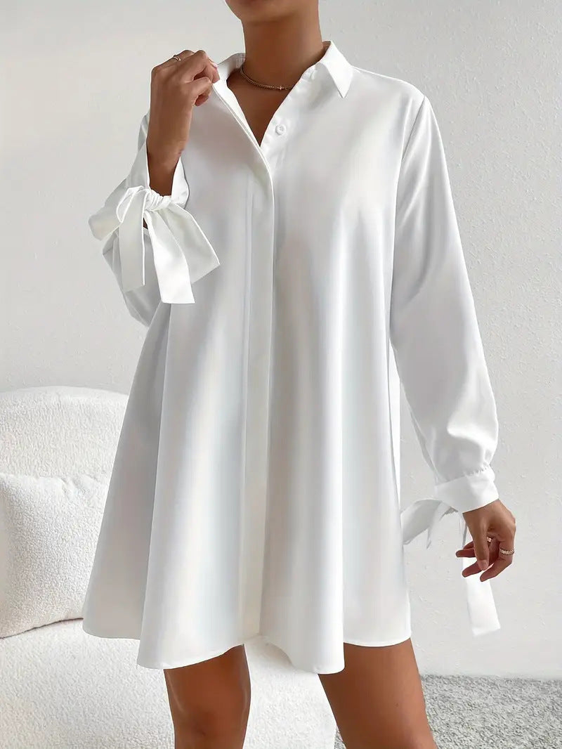 Damen Hemdblusenkleid mit eleganten Bändern an den Ärmeln EB