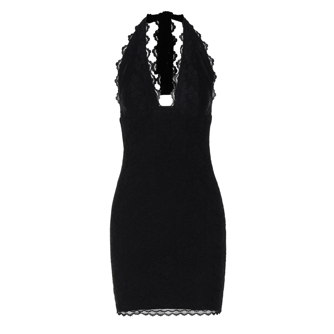 Damen Spitzen-Minikleid mit verführerischem V-Ausschnitt und eleganten Details EB