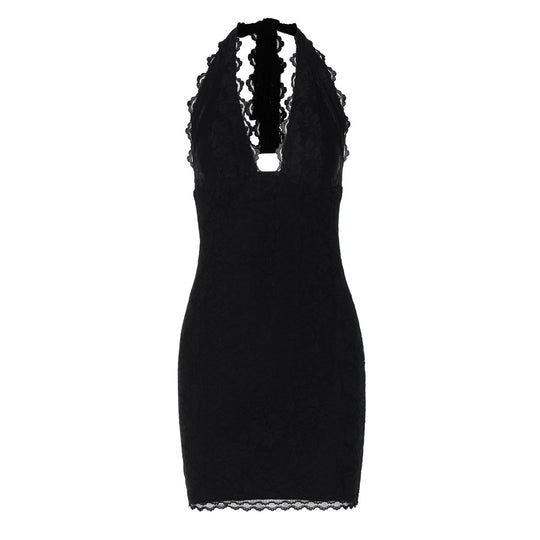 Damen Spitzen-Minikleid mit verführerischem V-Ausschnitt und eleganten Details EB