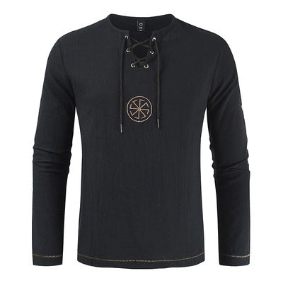 Herren lässiges Langarmshirt mit romantischem Schnürdesign EB