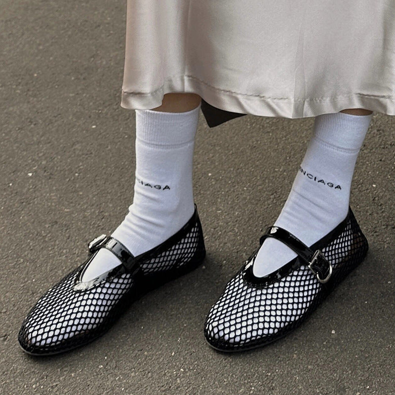 Damen Ballerinas mit goldenem Netzdesign und modischem Riemchen EB