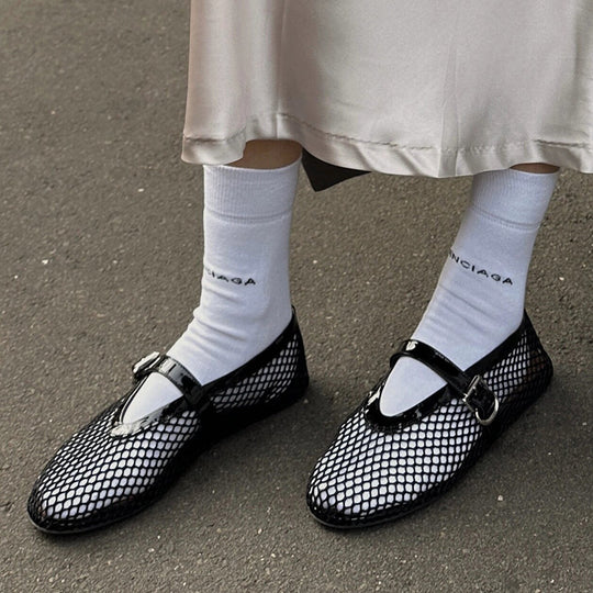 Damen Ballerinas mit goldenem Netzdesign und modischem Riemchen EB