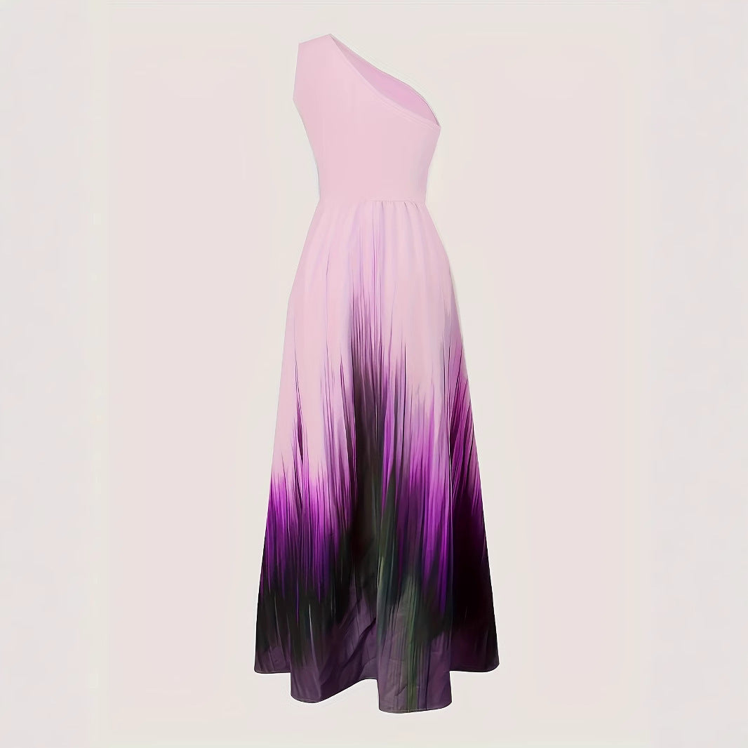 Damen Maxikleid mit asymmetrischem Schnitt und farbenfrohem Ombre-Design EB