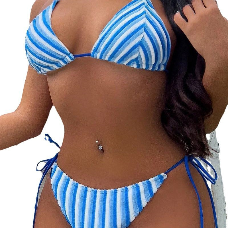 Damen Triangel-Bikini mit modischen Streifen und verstellbaren Trägern EB