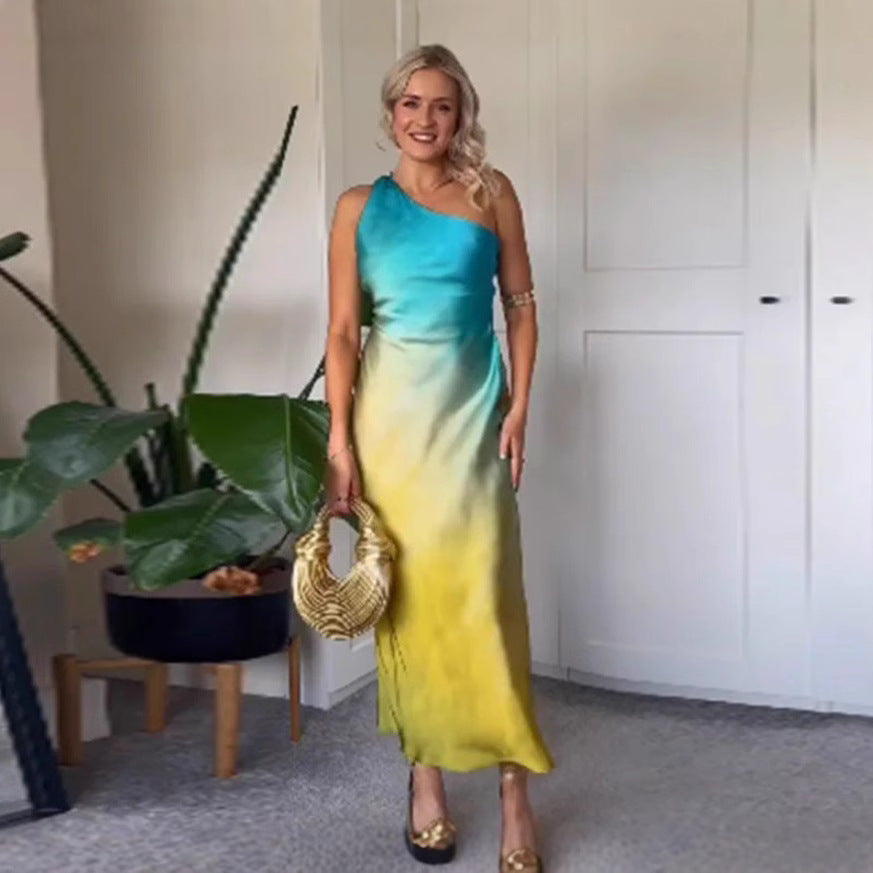 Damen Asymmetrisches Maxikleid im modischen Farbverlauf EB