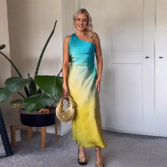 Damen Asymmetrisches Maxikleid im modischen Farbverlauf EB